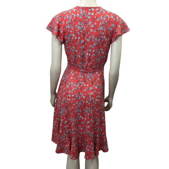 Banana Republic orange Floral Wrap Dress Short Sleeves Size SM - Picture 5 of 7